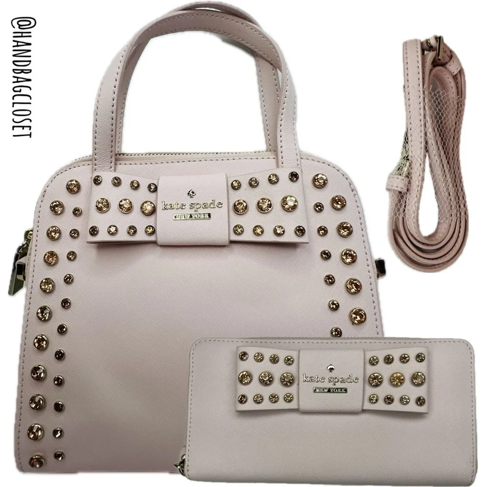 Kate Spade Pink Crystal Davies Merriam Bag and Matchjng Wallet Rare Set